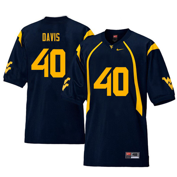 Men #40 Fontez Davis West Virginia Mountaineers Retro College Football Jerseys Sale-Navy - Click Image to Close